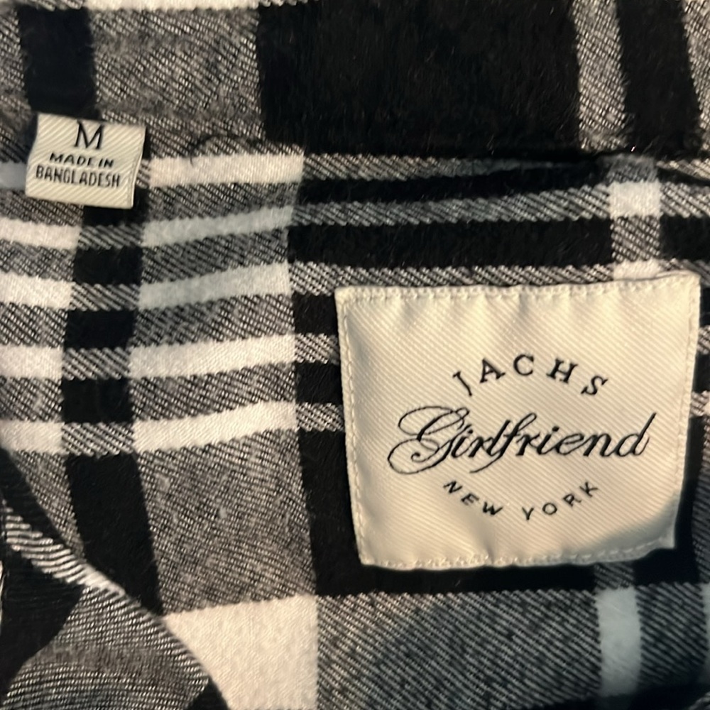 Jach's Girlfriend Plaid Soft Flannel Warm Shirt Black & White w/ Pockets Medium - Picture 12 of 14